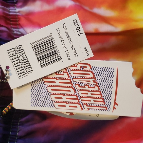 Broken Threads Rainbow Swirl Design Men's Swim Trunks - Picture 2 of 4